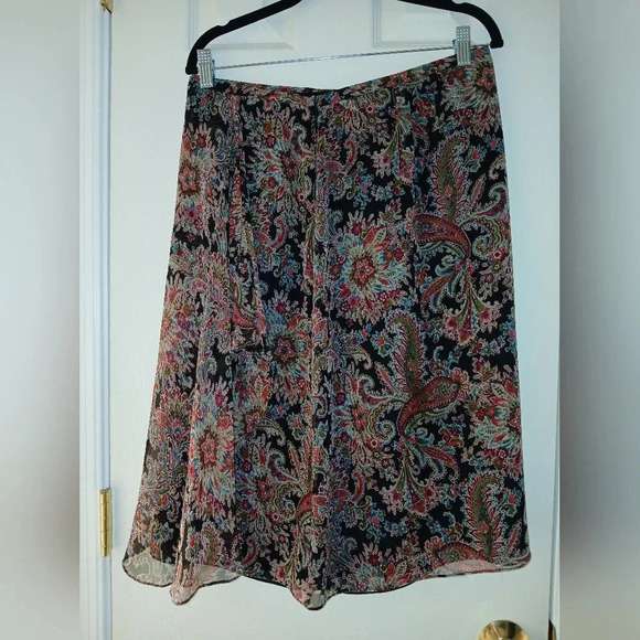 Charter Club silk flowy midi skirt paisley print jeweltones black red si… - Picture 2 of 10